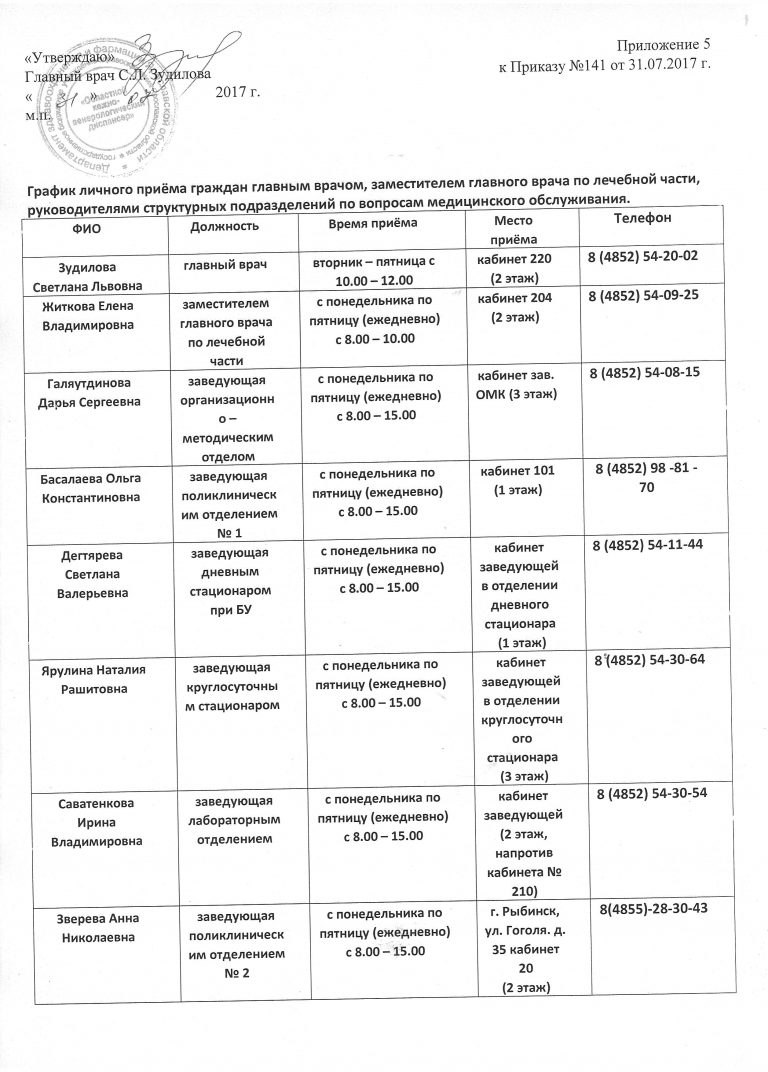 График приема по личным вопросам образец